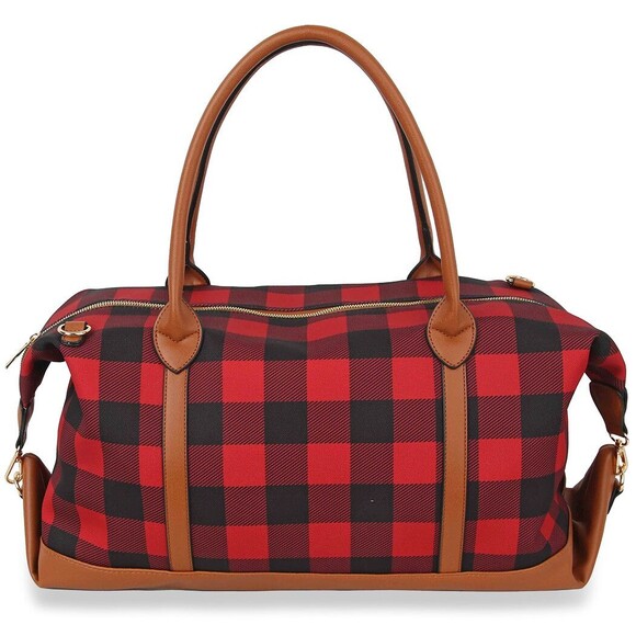 Trendy Winter Plaid Print Satchel Two Tone Handbag Purse Top Handle  Tote - Picture 2 of 2